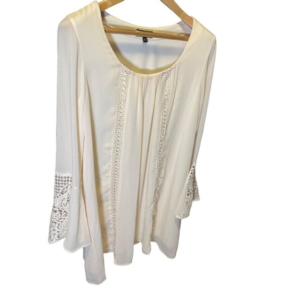 Sequin Hearts Off White Bone Lace Detail Bell Sleeve Scoop Neck Tunic Top Sz XL - Picture 4 of 9